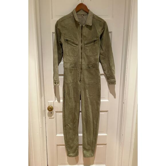 Free People Lennox Denim Green Utility Jumpsuit Size Small - Picture 4 of 10